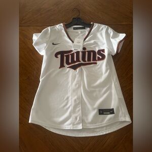 Nike White Twins Baseball Jersey with Navy and Red Trim